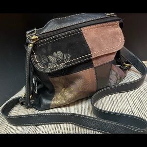 Fossil leather and suede crossbody